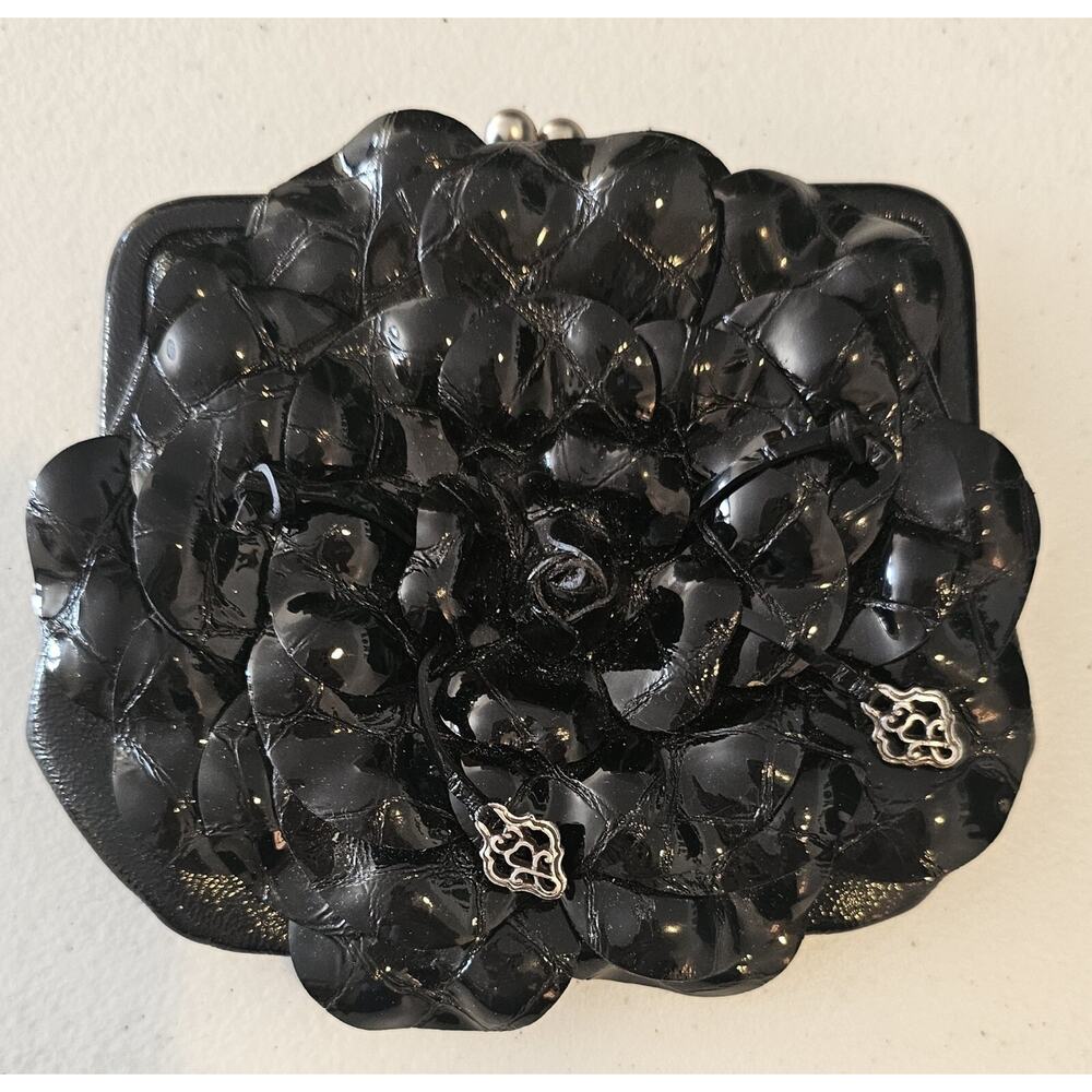 Brighton Small Black Rosalie Flower Patent Coin Purse No Strap